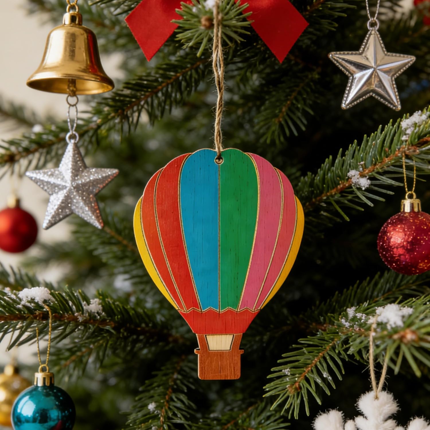 20 Pcs DIY Blank Wooden Hollowed-Out Hot Air Balloons | Twin Art Style | Christmas/Wedding/Birthday Party Holiday Decorative Ornaments - Image 3