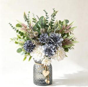 Fake Flowers with Vase, Blue Silk D...