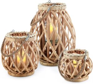 LIVIVO Set of 3 Wicker Candle Lante...