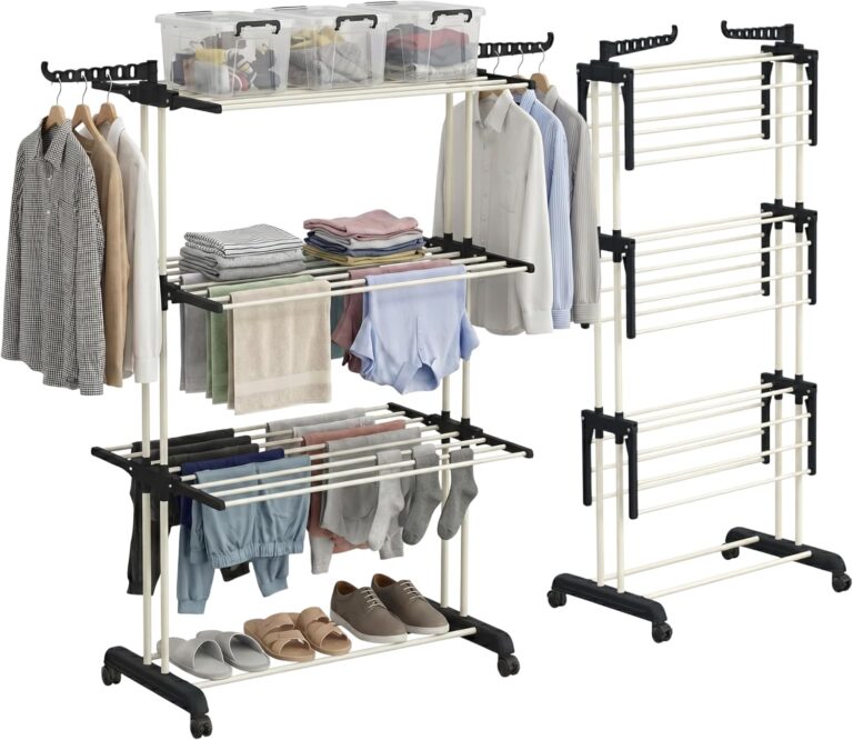 Aspect Heavy Duty Clothes Airer, Large 4-Tier Foldable Clothes Drying Rack With 2 Adjustable Side Wings & Wheels, Space Saving Free-Standing Laundry Rack For Indoor-Outdoor Use