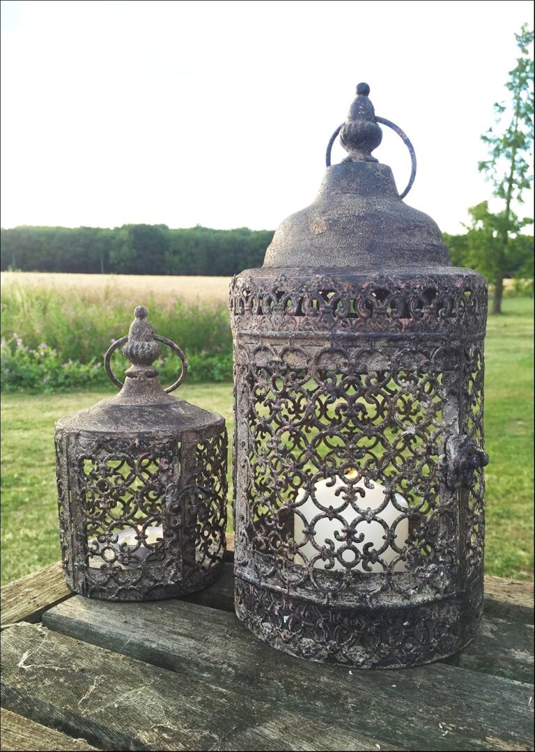 Vintage Moorish Lantern Candle Holder, Set of Two Moroccan Garden Indoor or Outdoor Use, Rustic