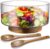 NiHome Glass Salad Bowl 3.6L with Acacia Wood Base & Servers Clear