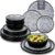 vancasso Bubble 12 Piece Stoneware Dinner Set for 4, Reactive Glaze Plates and Bowls Set, 26cm Dinner Plates, 21cm Side Plates & 840ml Bowls, Grey Ceramic Crockery Set, Microwave & Dishwasher Safe